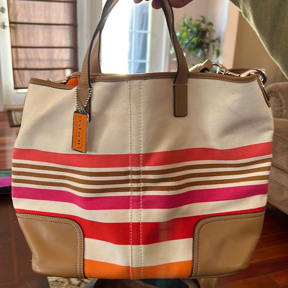 COACH Hadley SV Pink Multicolor Stripe Duffle (COACH F30302)